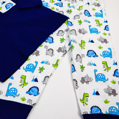 Pijama Dino, pentru copii, din bumbac, albastru
