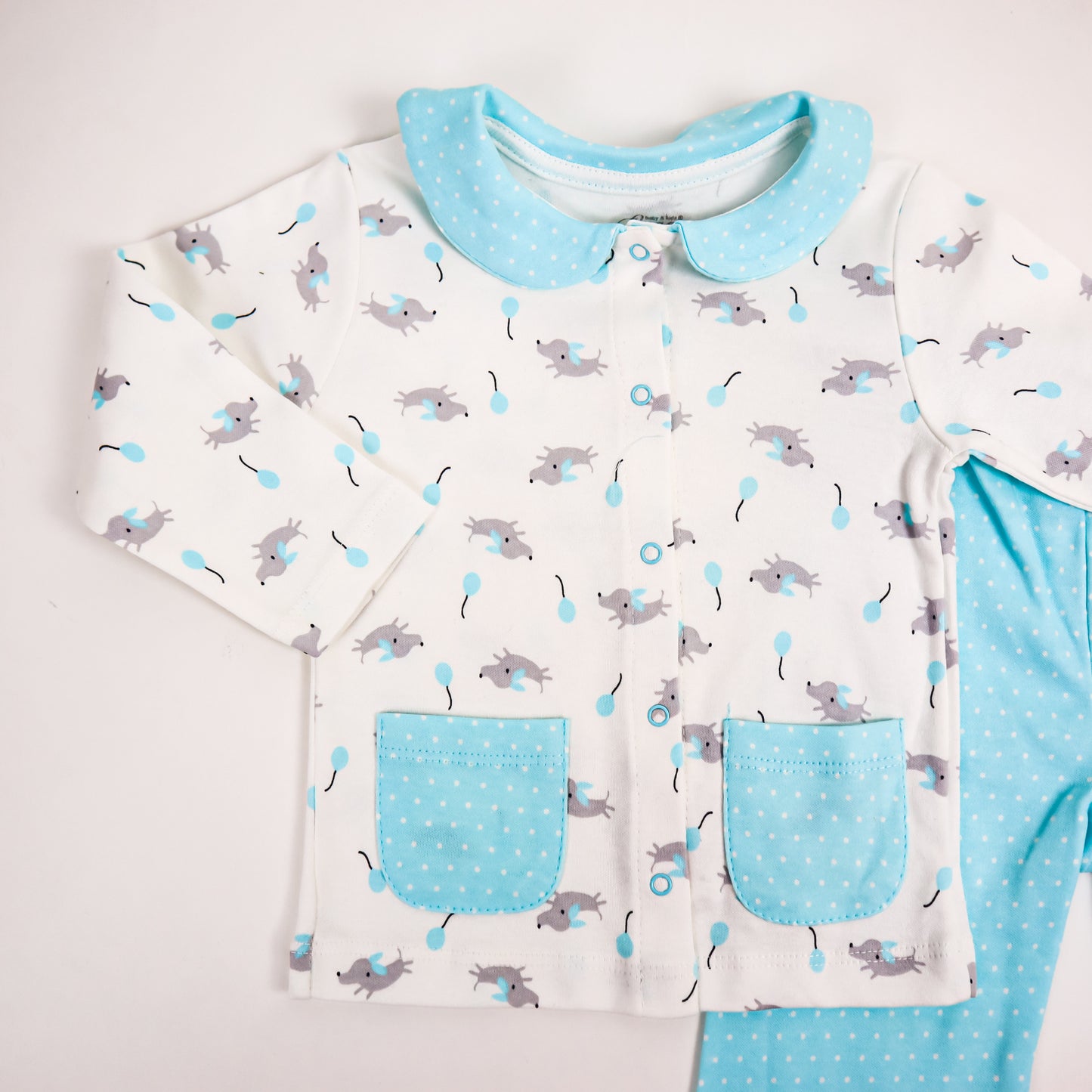 Pijama Elephant, pentru copii, din bumbac, Bleu