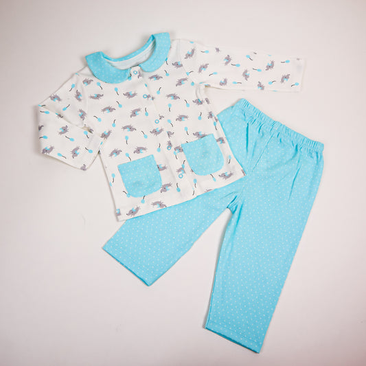 Pijama Elephant, pentru copii, din bumbac, Bleu