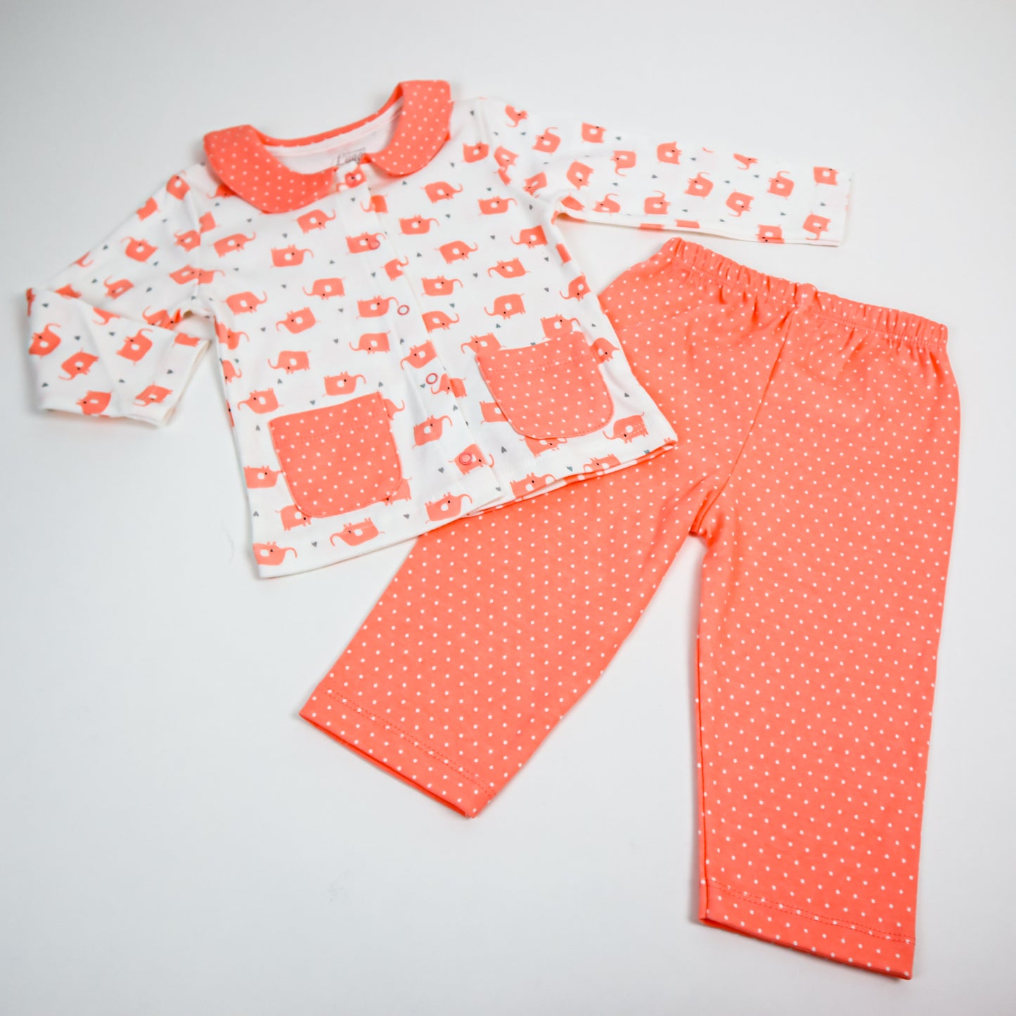 Pijama Elephant, pentru copii, din bumbac, Roz-Corai